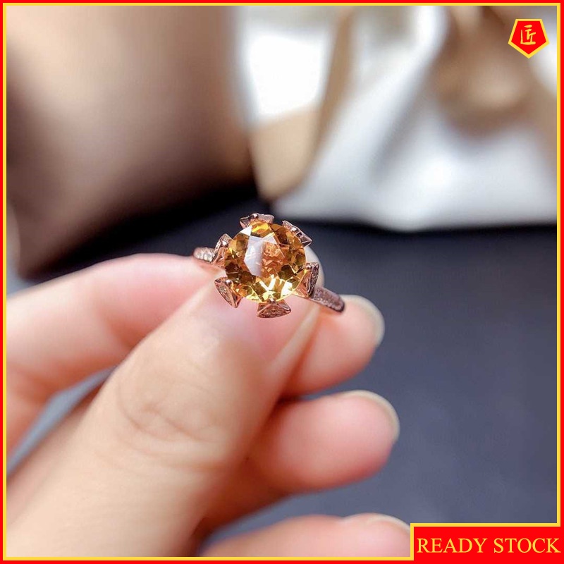 [Ready Stock]Luxury Citrine Ring Female Pt950 Platinum