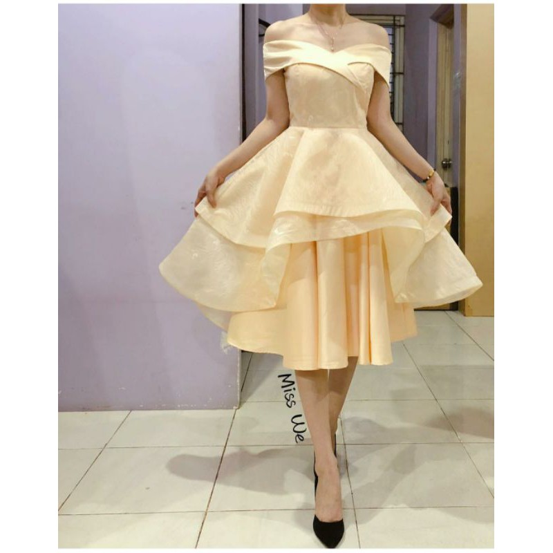 Dress Pesta Natal Sabrina Mullet Gold Merah WS12