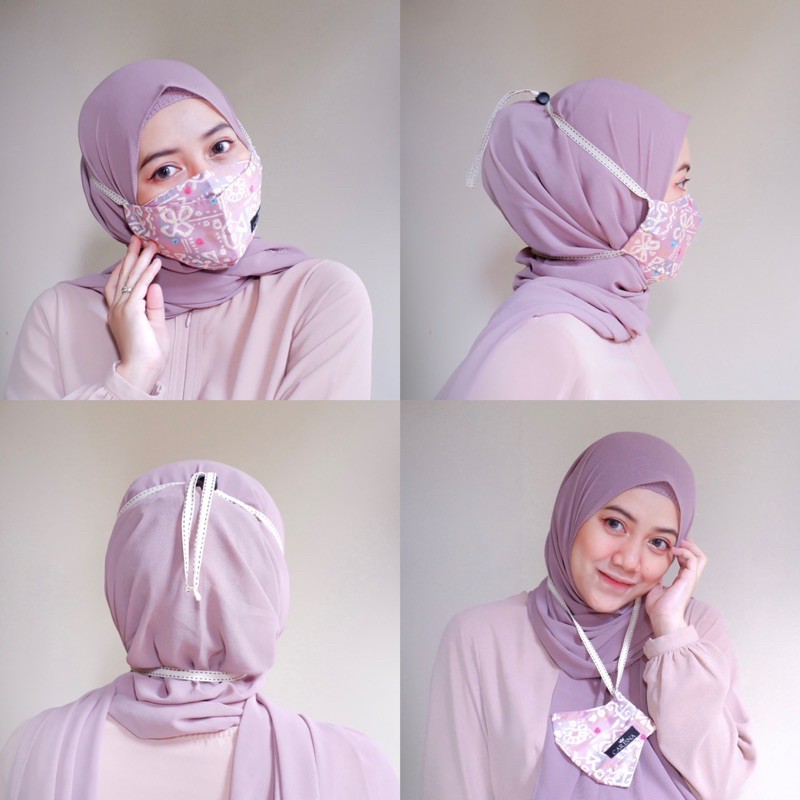 MASKER KAIN 3D 3PLY HEADLOOP STOPPER ORIGAMI NON MEDIS HIJAB “Pink Series”