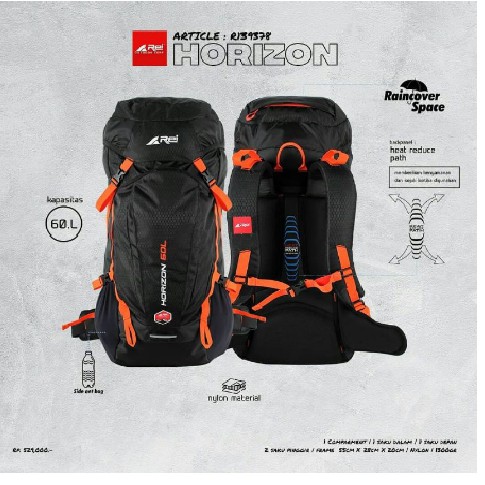 TAS CARRIER AREI HORIZON 60L BONUS COVERBAG | TAS KERIR GUNUNG REI OUTDOOR 60 L 60 LITER