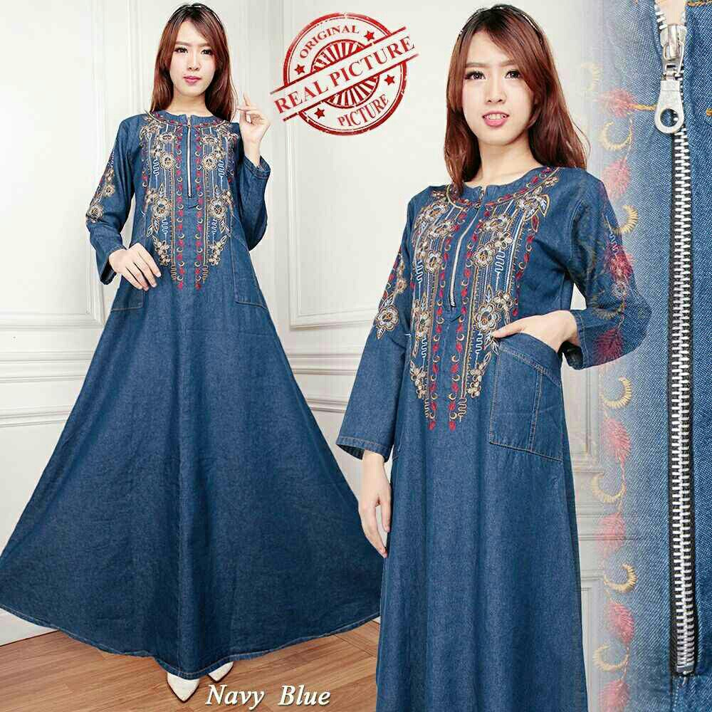 SB Collection Dress Maxi Naila Gamis Jeans Longdress Terusan Casual Wanita