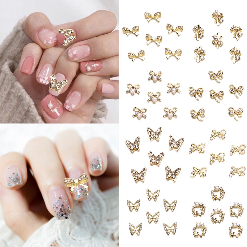 Mxbeauty 20pcs / Pak Stiker Kuku Motif Pita 3d Aksen Berlian Imitasi Untuk Aksesoris Nail Art / Manicure