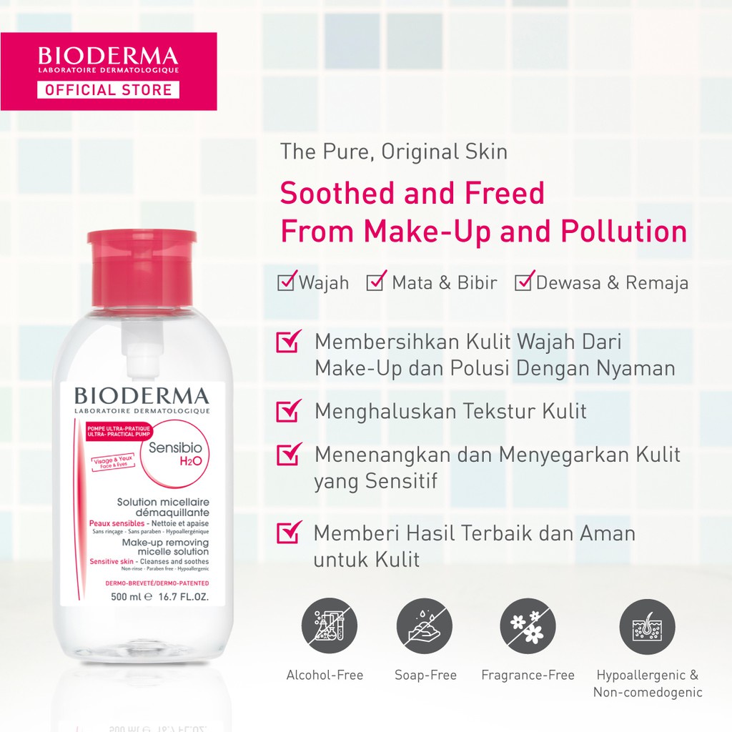 Bioderma Sensibio/Sebium  H2O Micellar Water 100ml/500ml/ With Pump Pembersih Make Up Remover Water