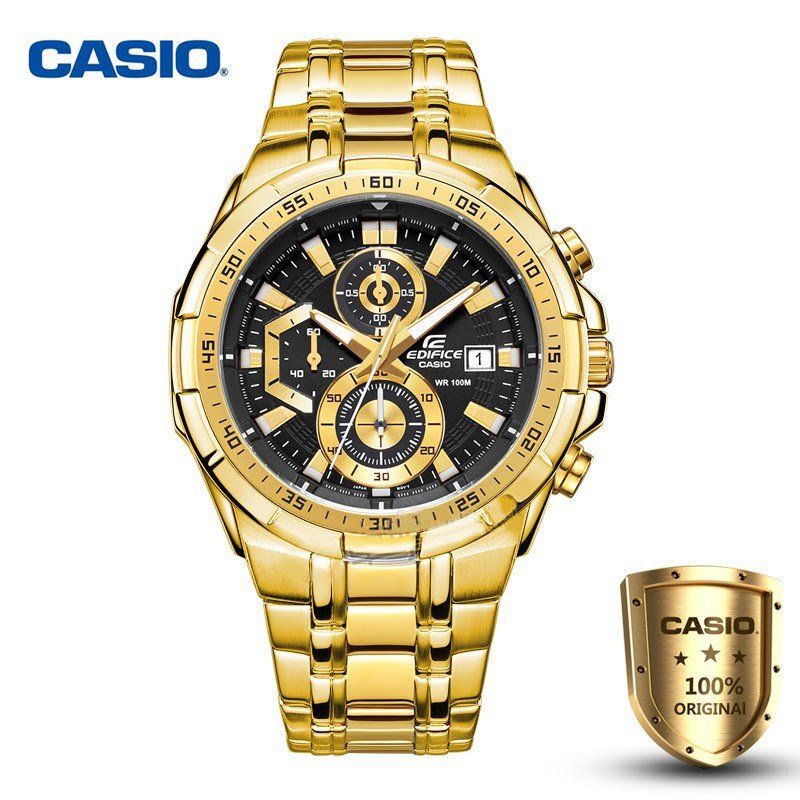 Jam Tangan Pria Merk Casio Edifice Type Efr-539 Gold Original Bm Free Box Set