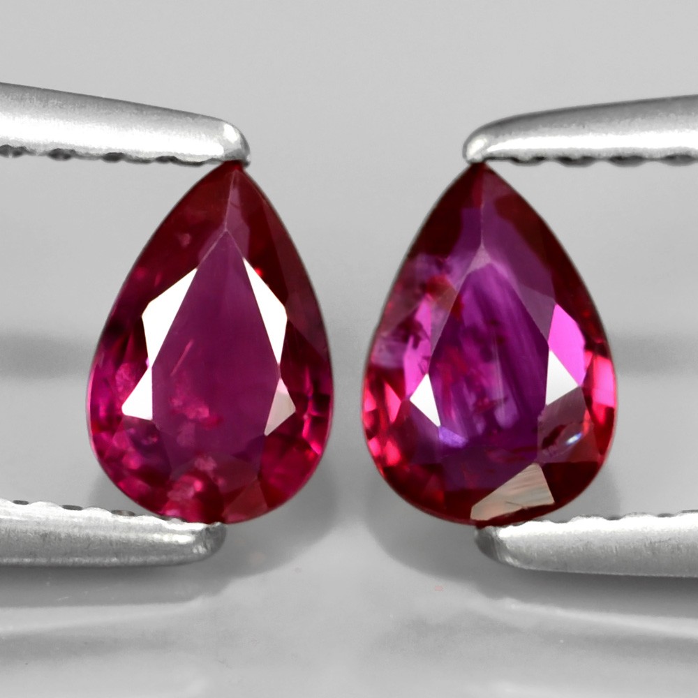 Match Pair 2Pcs/0.88Ct Pear Natural Unheated Untreated Fiery Pinkish Red RUBY RB030