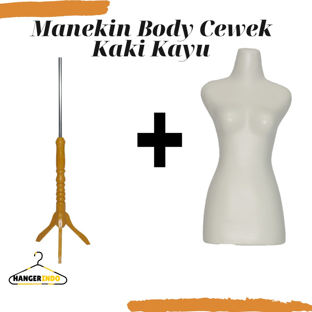 Manekin Cewek DM Butek + Kaki Kayu | Patung Baju Wanita | Manekin Setengah Badan Wanita Dewasa