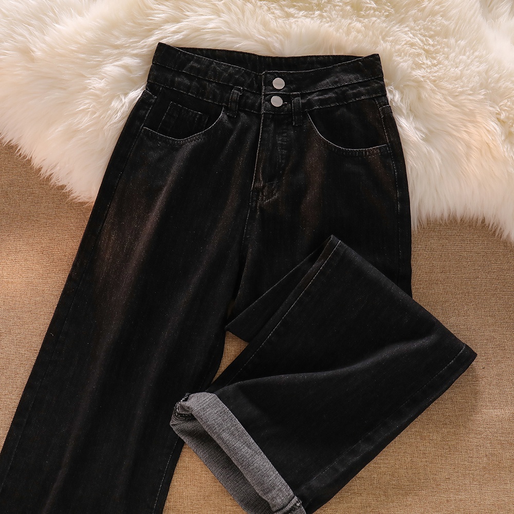 Korean Celana Panjang Hitam Jeans/Highwaist Straight Loose Jeans/Celana Jeans Wanita