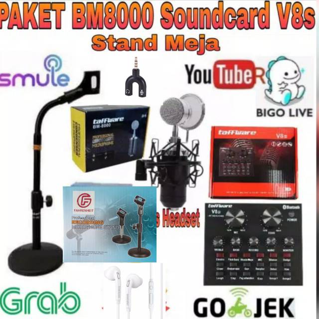 Paket Lengkap Mic Condenser BM 8000 Soundcard V8S Stand meja