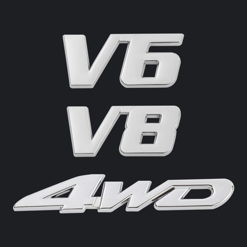 Chookyy 3D Auto Decal Silver 4WD V6 V8 Emblem Badge Tutup Bagasi