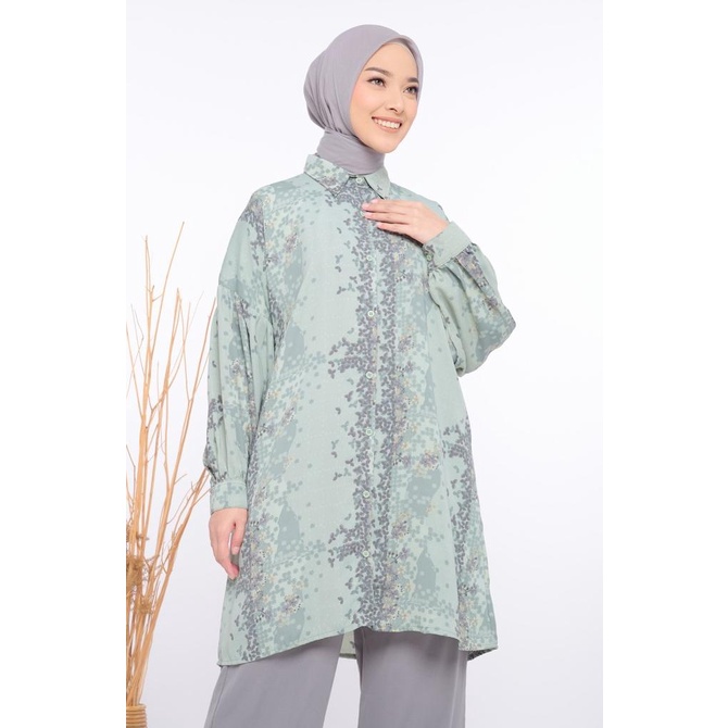 ZM Zaskia Mecca - Yetta Grey Tunik- Romansa Khatulistiwa Bunga Simpur