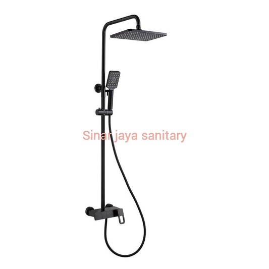 Kran tiang minimalis panas dingin black stainless stell / Shower column mewah hitam pakai tombol