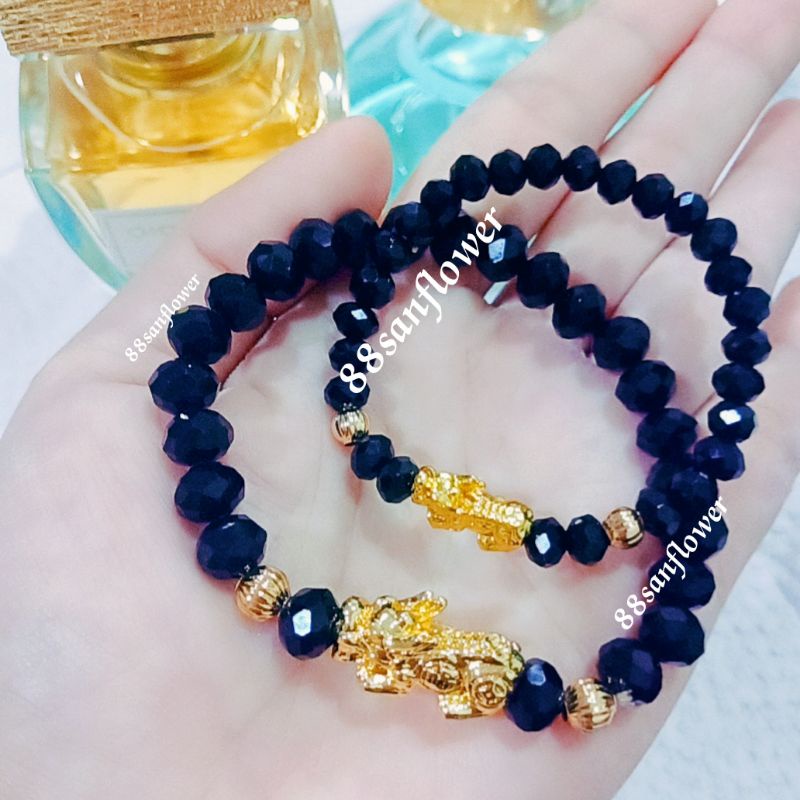 Gelang Couple Naga Emas Ibu Anak Kristal Hitam XUPING