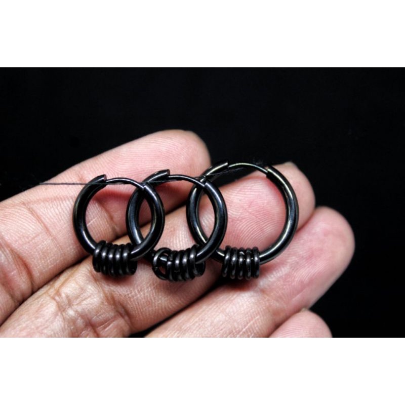 Anting Hoop Black Multi Ring Mewah Untuk Pria / Anting Hoop Keren