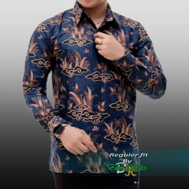 kemeja pria lengan panjang baju batik kantor Kemeja Batik Menteri 85 Baju Batik Pria Motif Arsena Modern Lengan Panjang Regulerfit Premium