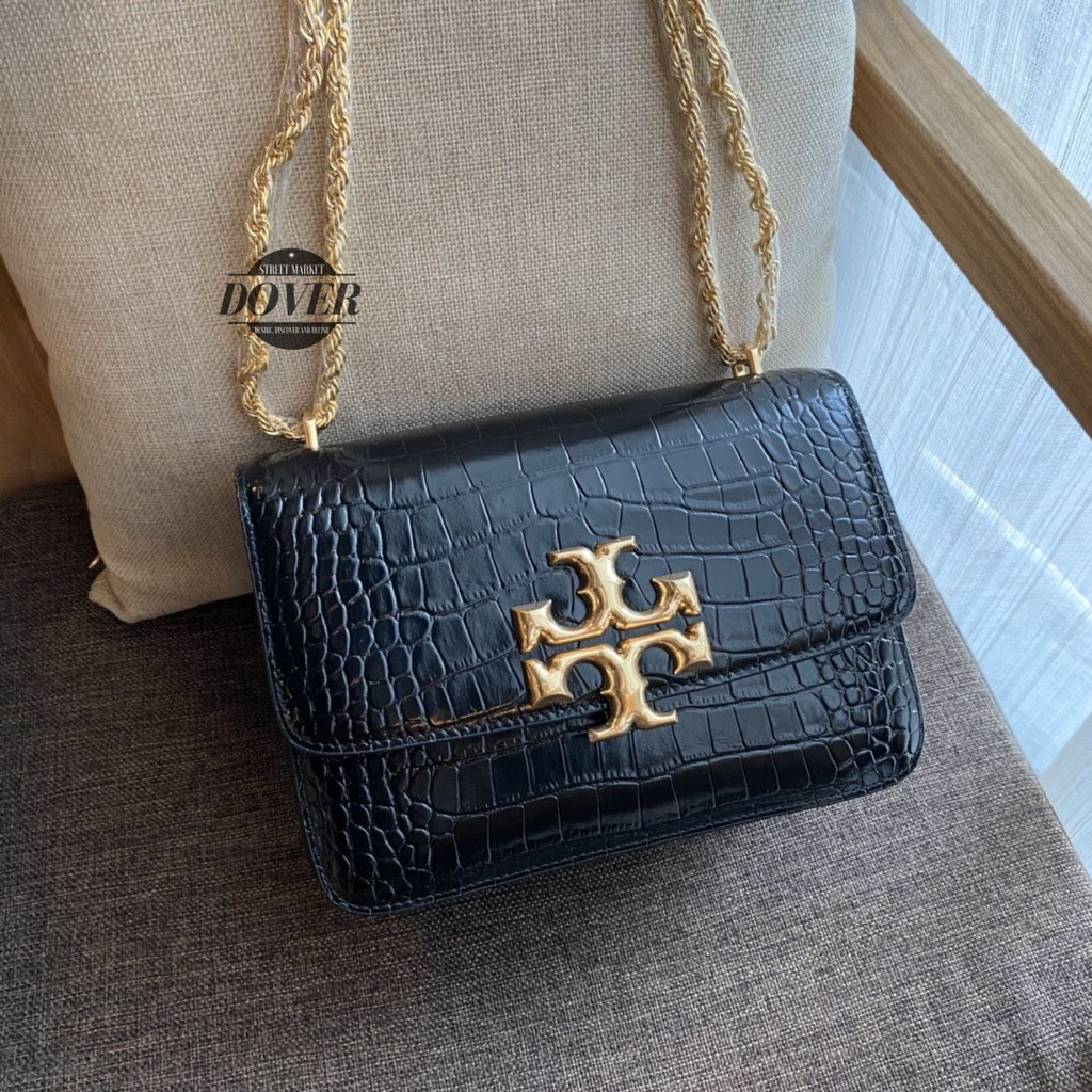 Tory Burch Eleanor Quilted Croco Black - ORIGINAL 100%
