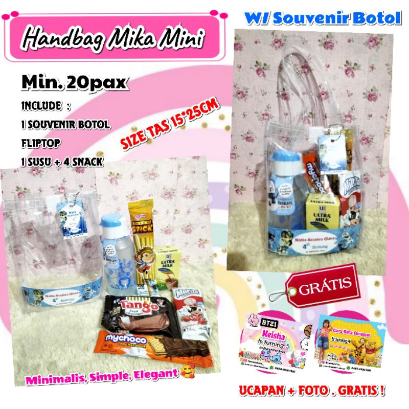 Handbag Mika Mini || Snack Ultah Anak || Tas Mika 15 x 25cm || Paket tas mika || Paket snack ulang tahun anak