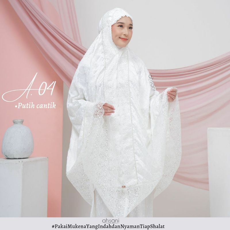 AHSANI MUKENA SUTRA A.04 | Mukena Sutra Ahsani Full Bordir Kombinasi Renda Kerancang Mukena Cantik M