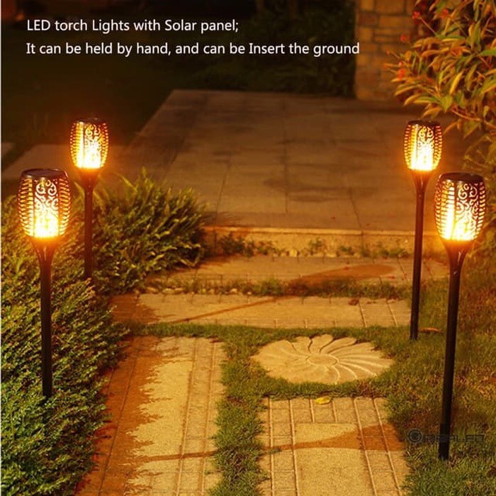 lampu taman solar panel tenaga matahari model obor api garden light