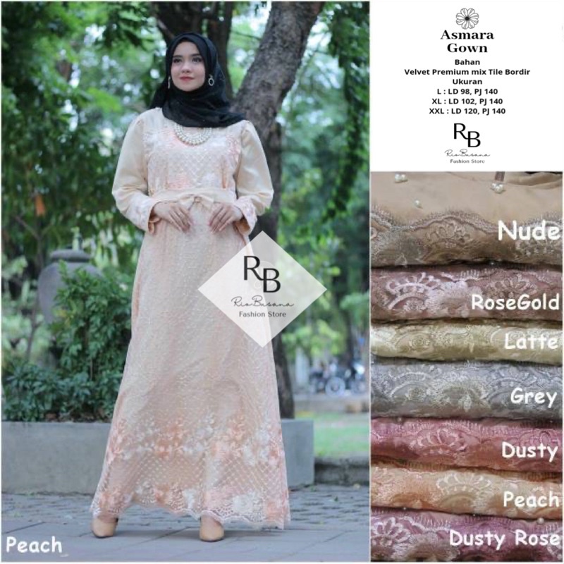 Gamis Asmara Gown Gaun Pesta Mewah aura gown tile memutar liyana dress JUMBO LD 120 GAMIS BRUKAT ASM