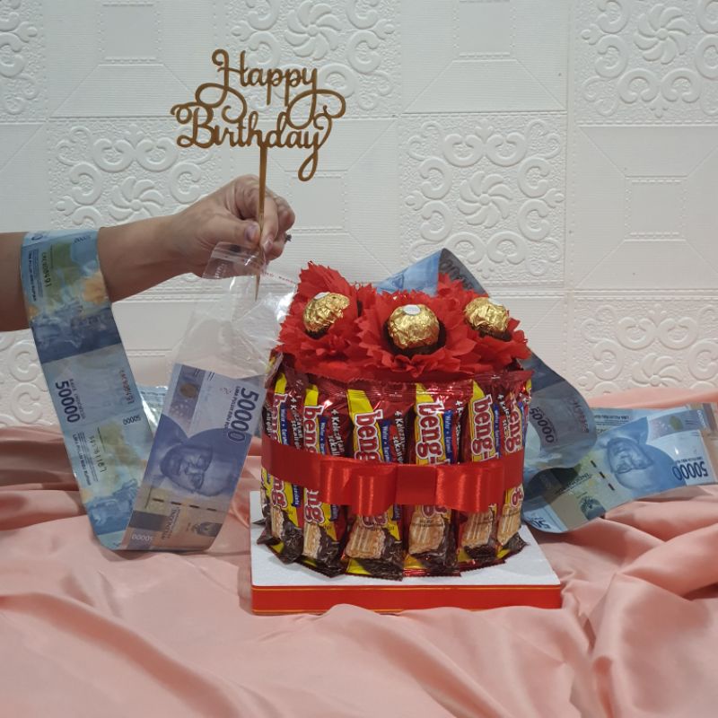 Snack Cake 6 pcs Ferrero Rocher + 14 pcs Beng-beng | Kue Ultah | Money cake | Kue Uang Tarik