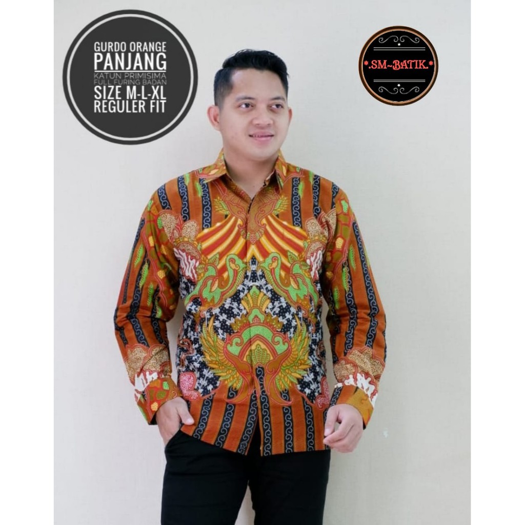 GURDO ORANGE Kemeja Batik Pria Lengan Panjang | Hem Batik Pria FULL FURING SM BATIK