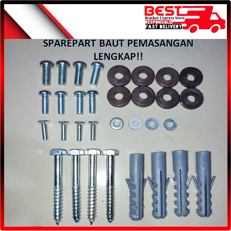 Sparepart pemasangan BRACKET TV 1set lengkap dgn baut beton dan mur ke TV