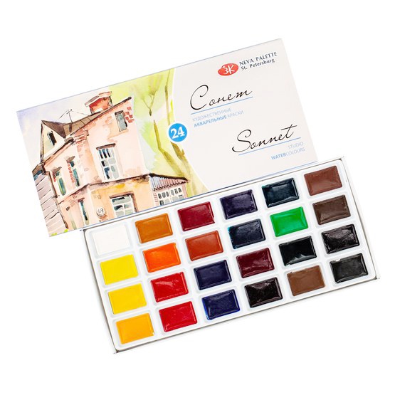 Nevskaya Palitra Artists’ Watercolours Sonnet Set 24 x 2,5 ml Full Pans