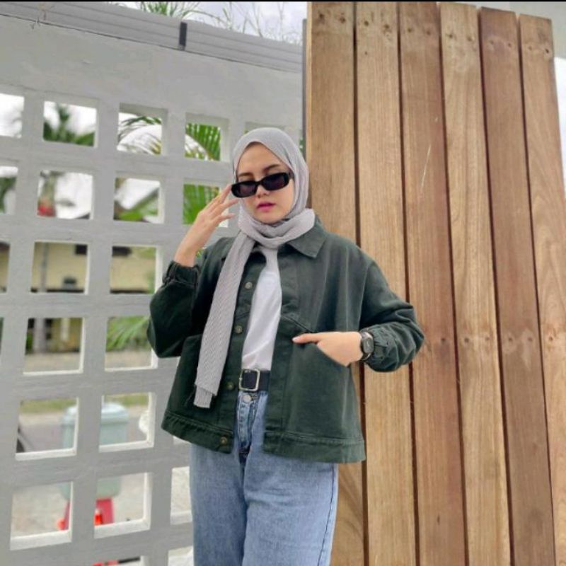 Baggy Vintages Jaket Jeans Wanita Oversize