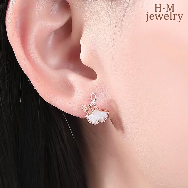 Sansheng Apricot Ginkgo Leaf Ear Studs