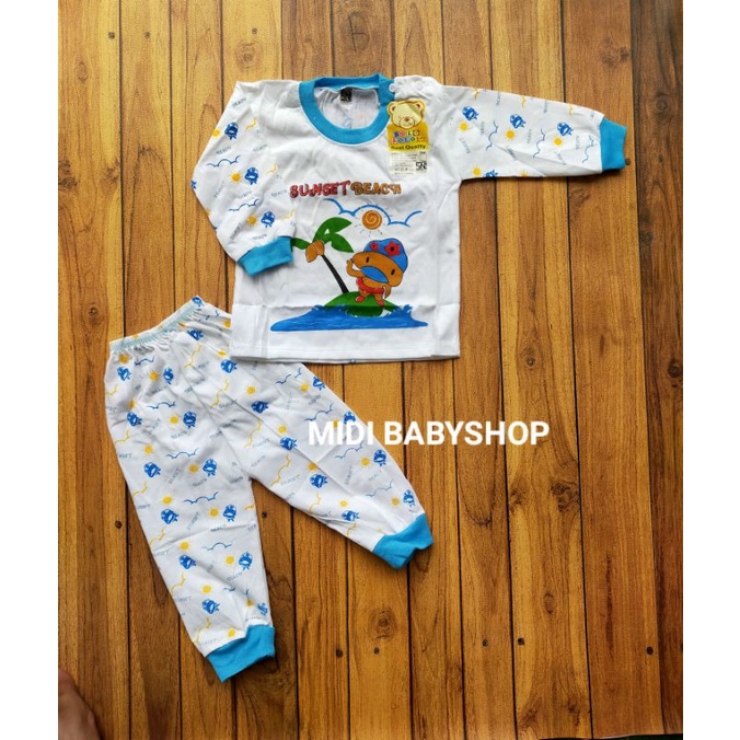 Setelan Piyama Baju Bayi Panjang Kancing Pundak 3-18 Bulan Bolo Bolo Motif Sunset Beach