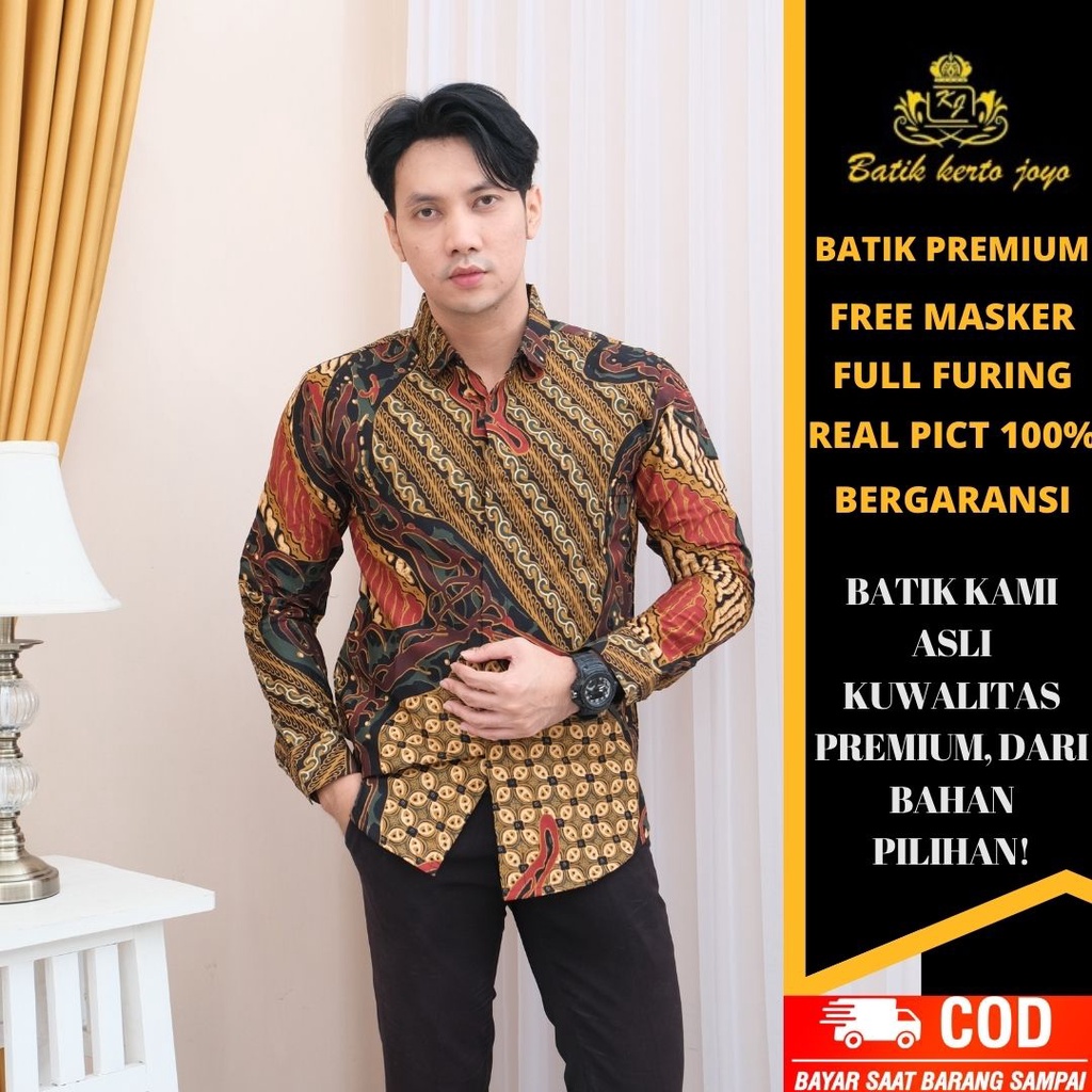 Baju Batik pria modern slimfit Baju Batik Pria Lengan Panjang slim fit baju batik pria premium BATIK KERTOJOYO KJ012 kemeja batik pria lengan panjang full furing baju batik alisan pria Kemeja batik slim fit pria batik slimfit ATASAN batik pria premium