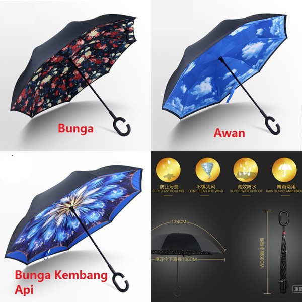 TERMURAH PRODUK TERBAIK Payung Mobil terbalik Up side down Umbrella Kazbrella car umbrella motif