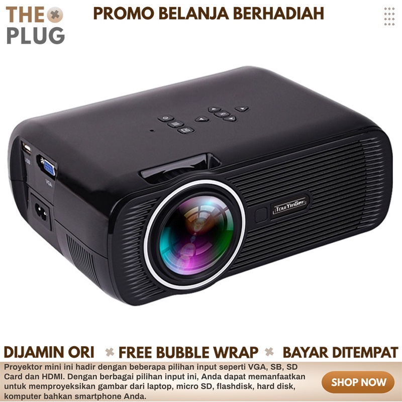 Projector Proyektor Android Layar Tancap LED 1800 Lumens 1080P Mini Android 4.4 with TV Receiver