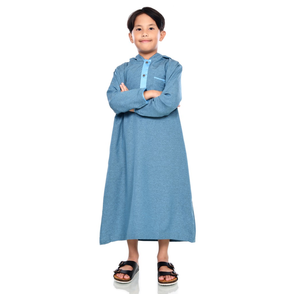 SHOHIB GAMIS PRIA PREMIUM HOODIE BIRU LAUT DARI BATITA HINGGA DEWASA