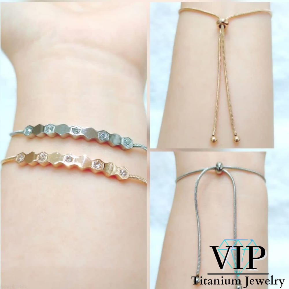 Aksesories Gelang Serut Rantai Adjustable Wanita Titanium Anti Karat Fashion Korea Impor Ori Titaniu