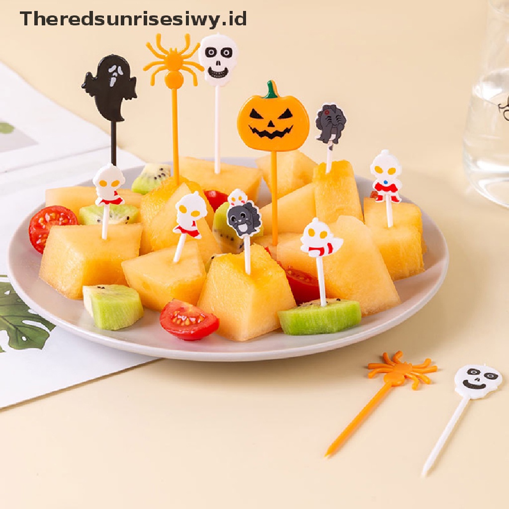 # Alat Rumah Tangga # 6 / 10Pcs Garpu Buah / Kue Portabel Bahan Plastik Desain Ultraman Untuk Halloween