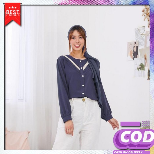 Dira Blouse Atasan Korea Kekinian Wanita Kemeja Blous Hangout Wolfis Mix Brukat Polos Terbaru Outfit
