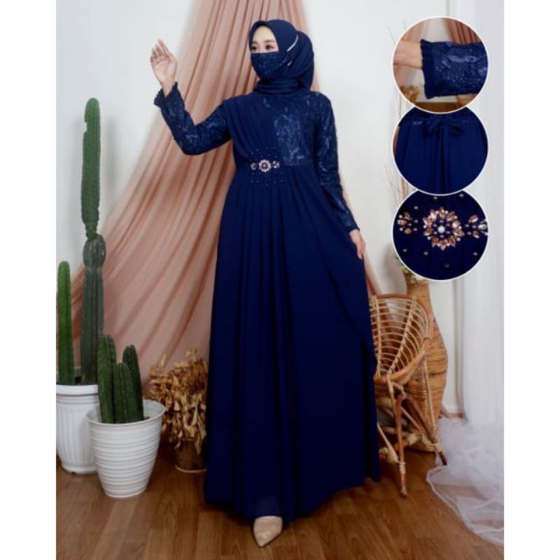 Permata Olshop / Gamis Melisha KD / Gamis Brukat Modern Terbaru / Kebaya Gamis Pesta Mewah / Dress Kondangan / Kebaya Dress Brokat