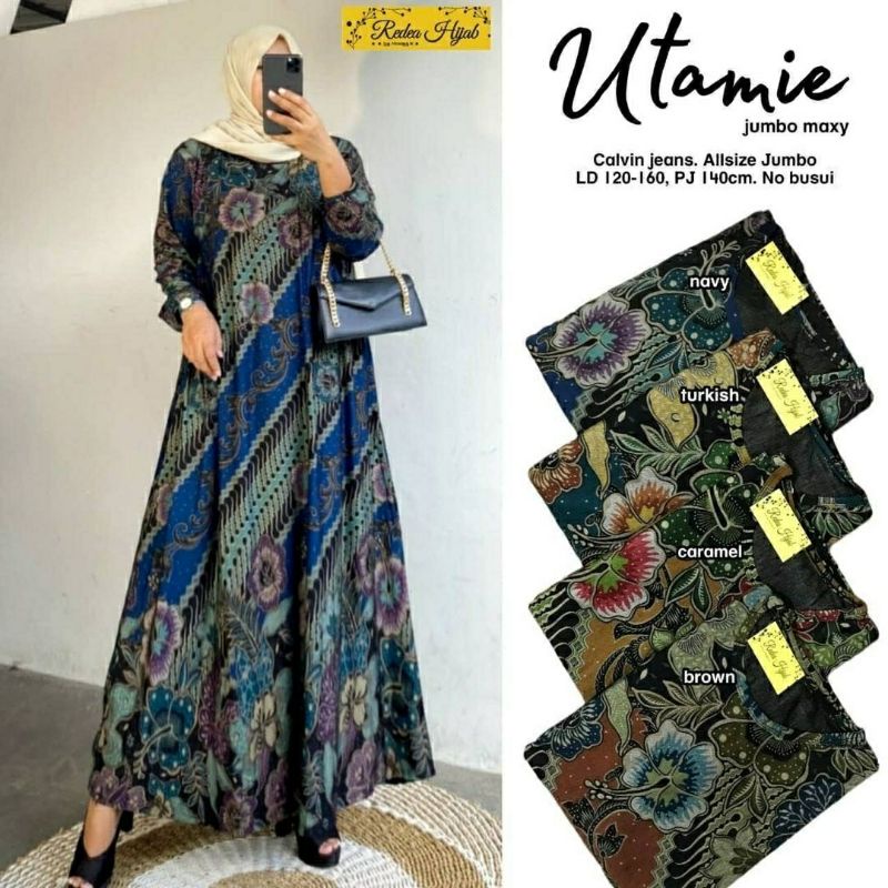 Utamie Jumbo Maxy, GAMIS WANITA MUSLIM JUMBO CANTIK BAHAN CALVIN JEANS LD 120-160 PALING JUMBO OOTD