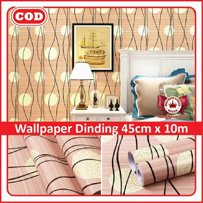 Wallpaper Dinding Motif Garis Polkadot Krem 10m x 45cm