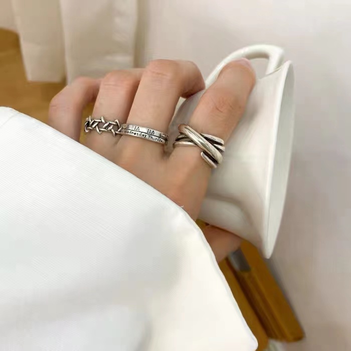 Littleluck Set Cincin Titanium Pria Model Angka Romawi Cincin Aesthetic Vintage Cincin Estetik Gaya 