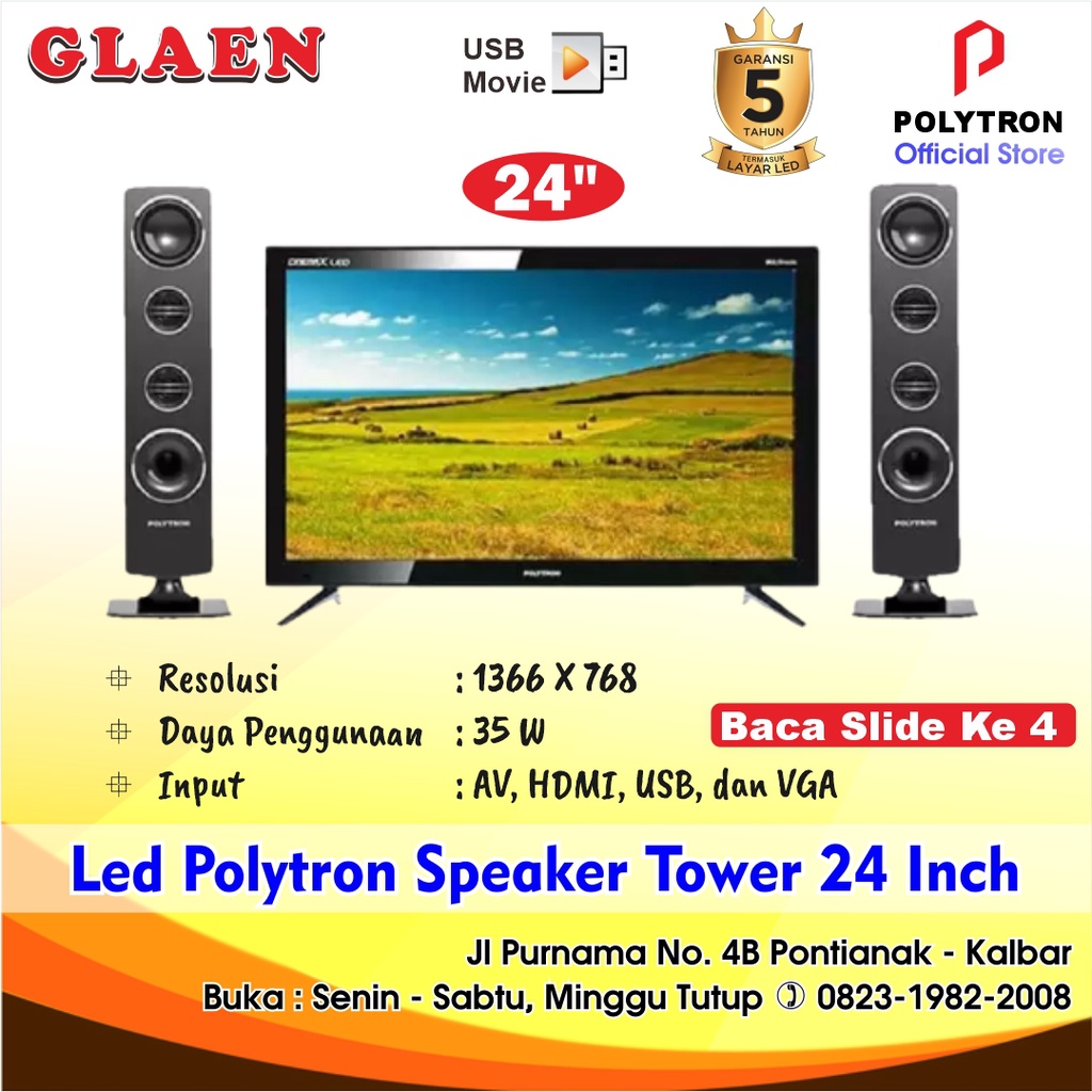 Led Polytron 24 Inch Speaker Tower Digital Tv PLD24TV1855 | Tv Polytron 24 Inch Speaker Kiri Kanan