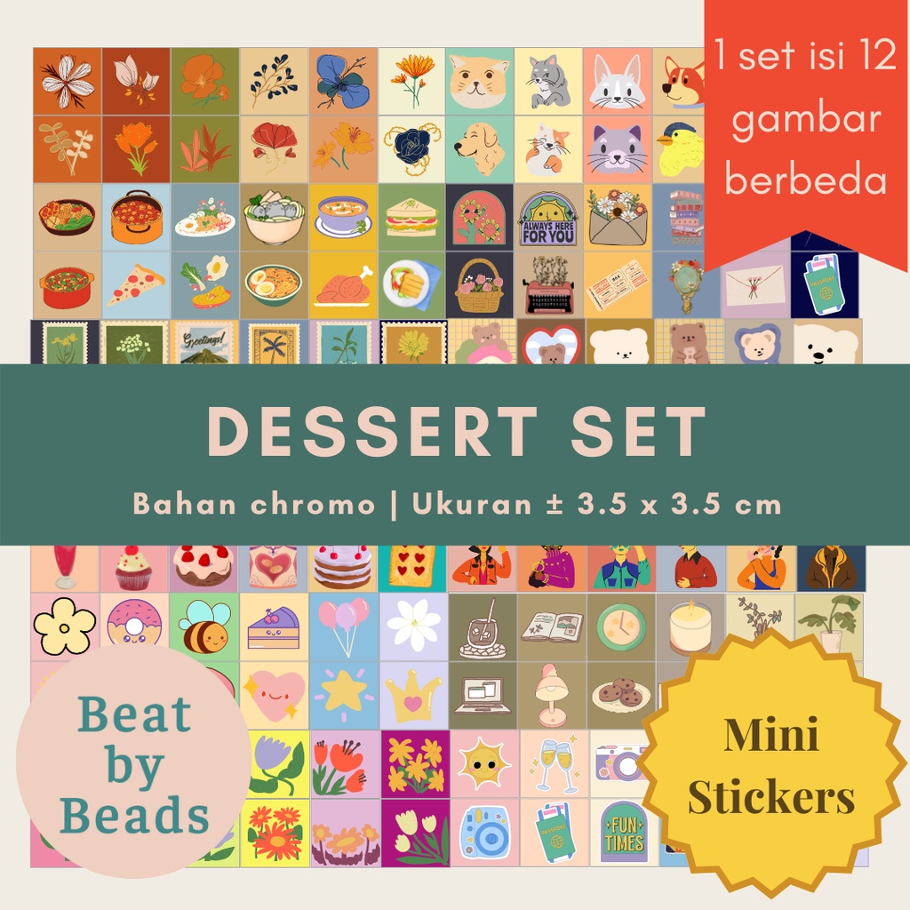 

Dessert Sticker Set | 12 Pcs/set | Stiker Kotak Kecil Aesthetic Tumblr Kawai Lucu Untuk Journalling Bujo Deco Freebies Gift Seal | BeatbyBeads
