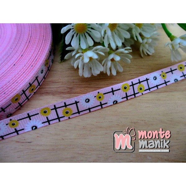 

Pita Grosgrain Sunflowers Pink 3/8 inch (PITA-055) Bahan Craft Montemanik