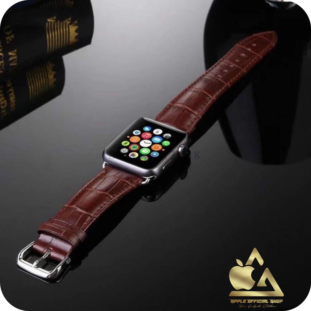 Strap Leather Apple Watch 42mm 44mm Series 1 2 3 4 5 6 SE Tali iWatch Kulit Sport Band Leather Croc