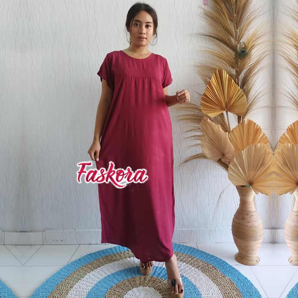 Dress Polos Panjang Lengan Pendek / Dress Panjang Polos Lengan Pendek / Long Dress Polos Jumbo