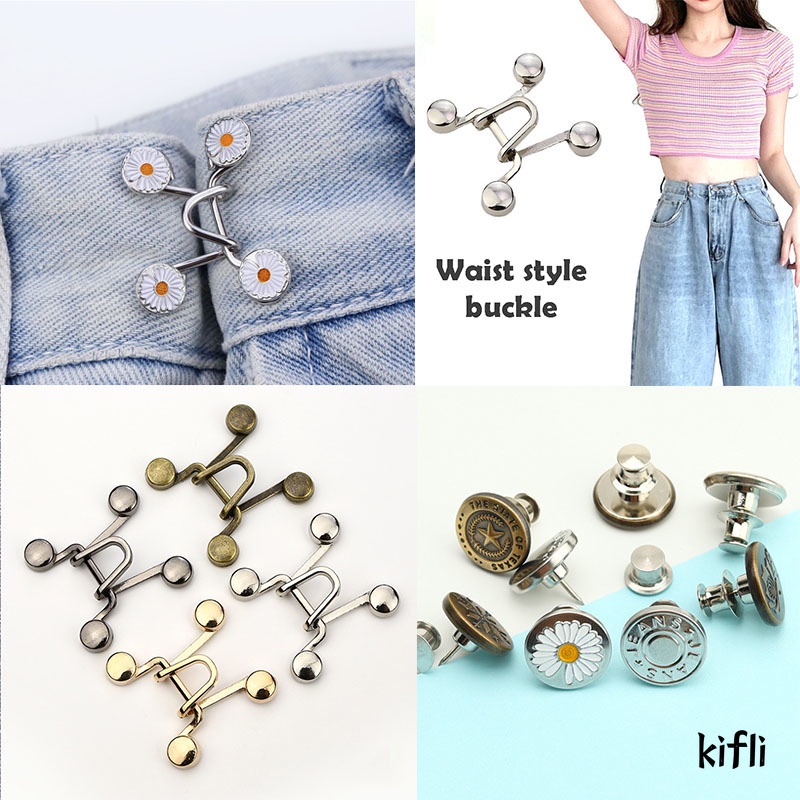 Kancing Jeans Kait,Pengecil Lingkar Pengait Baju Adjustable Metal,Jeans ButtonPengecil Celana Digunakan,Untuk Pinggang Aksesoris