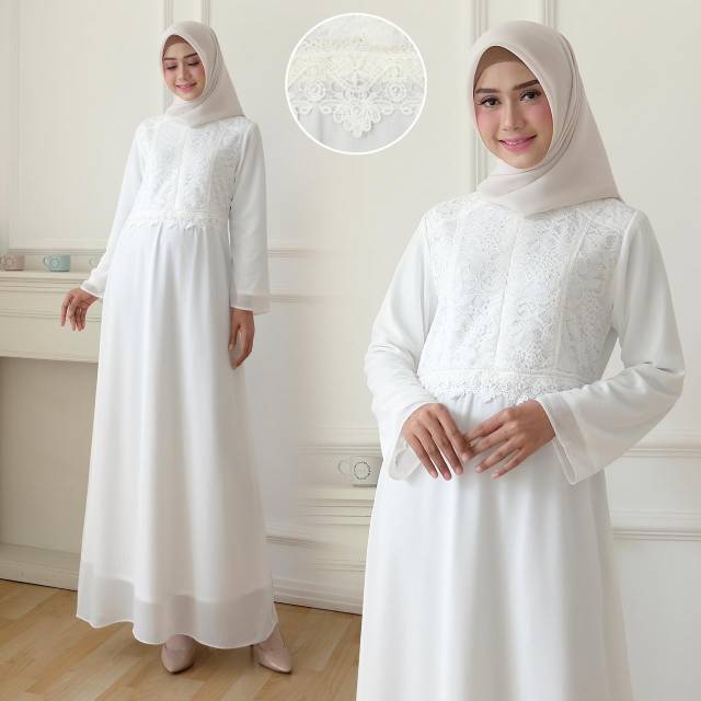 Gamis Ceruti Kombinasi Renda - Voal Motif