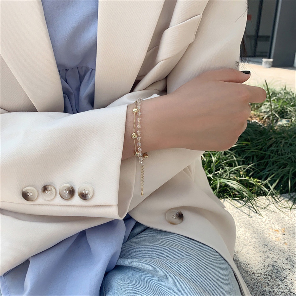 Gelang Double Layer Bentuk Hati Bahan Metal Gaya Korea Untuk Wanita