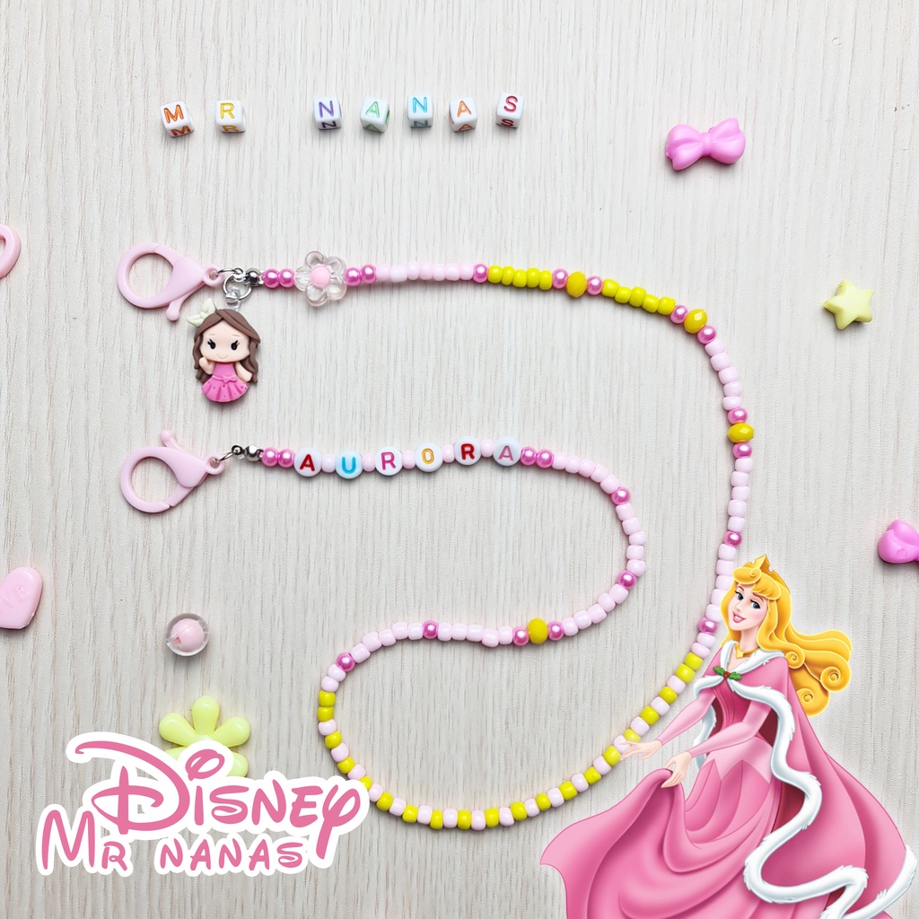 Strap Tali Masker Anak Perempuan FREE CUSTOM NAMA Gantungan Tali Masker Cewe Motif Princess